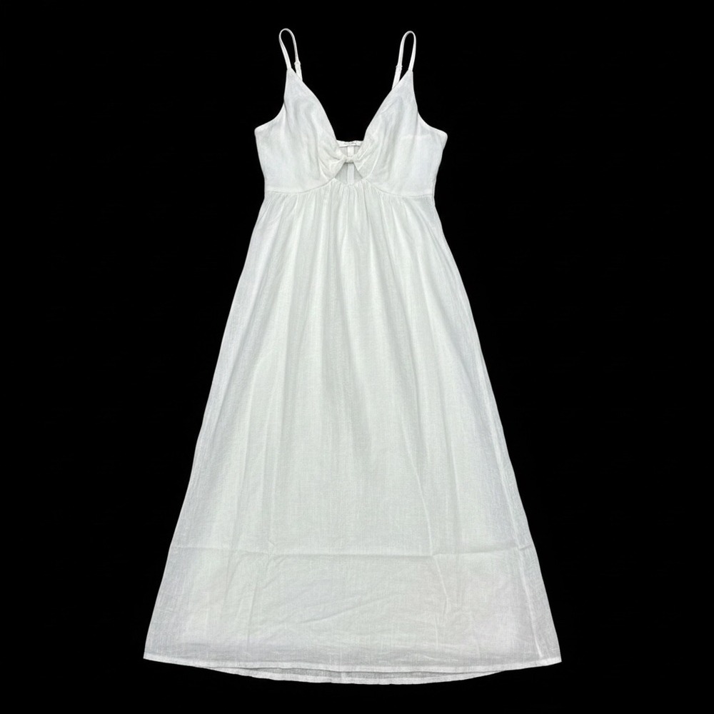 Berlook White Linen Blend Cutout Tie Back Maxi Dress Womens Small New